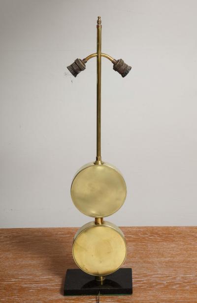 Pair of Sculptural Mid Century Modern Brass Disc Lamps