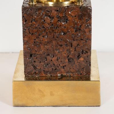Pair of Sculptural Mid Century Modern Polished Brass and Cork Table Lamps