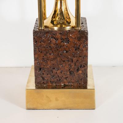 Pair of Sculptural Mid Century Modern Polished Brass and Cork Table Lamps