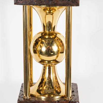 Pair of Sculptural Mid Century Modern Polished Brass and Cork Table Lamps