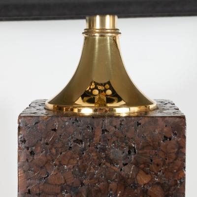 Pair of Sculptural Mid Century Modern Polished Brass and Cork Table Lamps