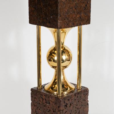 Pair of Sculptural Mid Century Modern Polished Brass and Cork Table Lamps