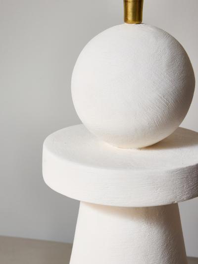 Pair of Sculptural Modern Plaster Table Lamps with Linen Shades