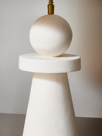 Pair of Sculptural Modern Plaster Table Lamps with Linen Shades