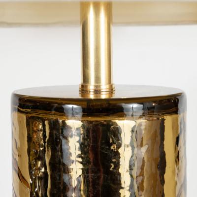 Pair of Sculptural Modernist Handblown Murano Gold Mercury Glass Table Lamps