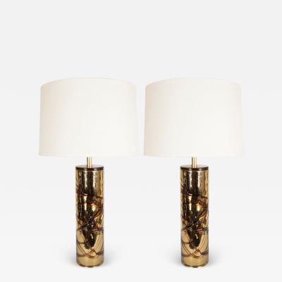 Pair of Sculptural Modernist Handblown Murano Gold Mercury Glass Table Lamps