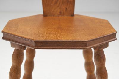 Pair of Sculptural Patinated Oak Spinning Chairs Europe ca Early 20th Century