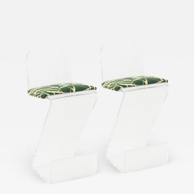 Pair of Sculptural Solid Lucite Bar Stools with Upholstered Seats 1970s