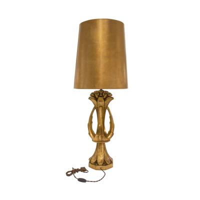 Pair of Sculptural Table Lamps in Gilded Plaster with Gold Leaf Shades 1971