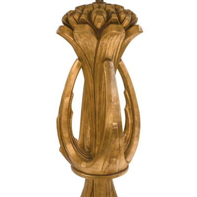 Pair of Sculptural Table Lamps in Gilded Plaster with Gold Leaf Shades 1971