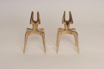 Pair of Sculptural Vintage Brutalist Candle Holders in Polished Brass