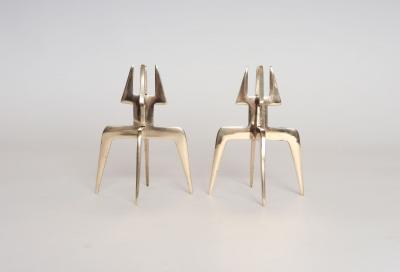 Pair of Sculptural Vintage Brutalist Candle Holders in Polished Brass
