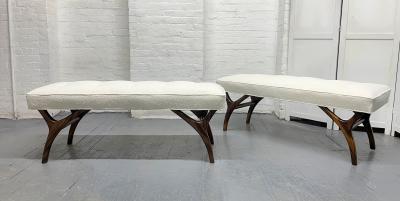Pair of Sculptural Walnut Benches in Boucle