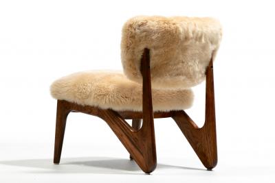 Pair of Sculptural Walnut Slipper Chairs in New Butterscotch Cream Sheepskins