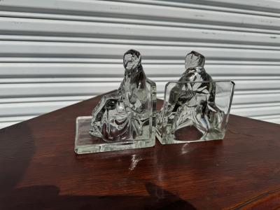 Pair of Seated Woman Molded Glass Bookends