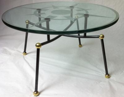 Pair of Semi Globe Coffee Tables with Engraved Glass Top
