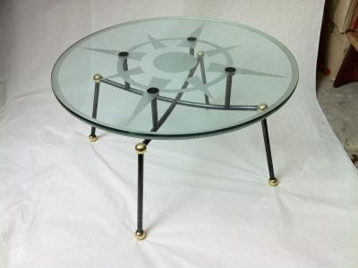 Pair of Semi Globe Coffee Tables with Engraved Glass Top