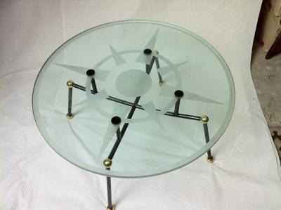 Pair of Semi Globe Coffee Tables with Engraved Glass Top