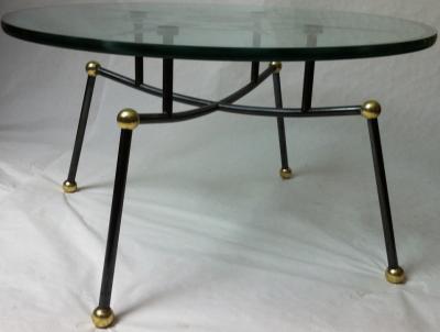 Pair of Semi Globe Coffee Tables with Engraved Glass Top