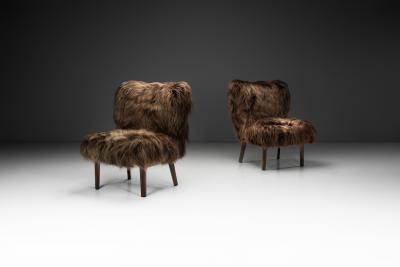 Pair of Sheepskin Easy Chairs in the manner of Erik Bertil Karl n Sweden 1940s