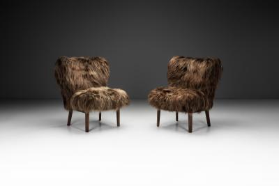 Pair of Sheepskin Easy Chairs in the manner of Erik Bertil Karl n Sweden 1940s