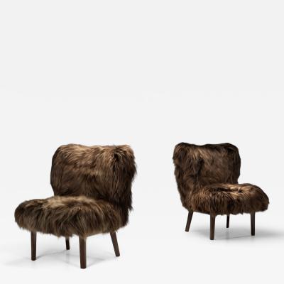 Pair of Sheepskin Easy Chairs in the manner of Erik Bertil Karl n Sweden 1940s