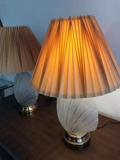 Pair of Shell Form Glass Table Lamps