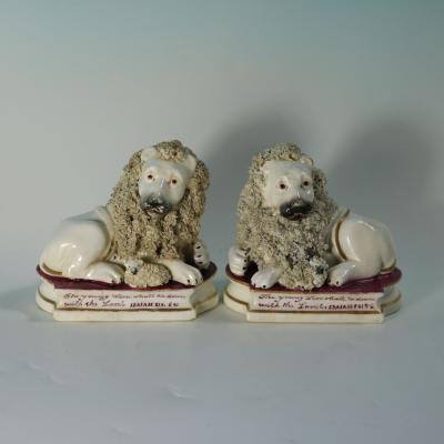 Pair of Shelton Staffordshire Lion and Lamb figures