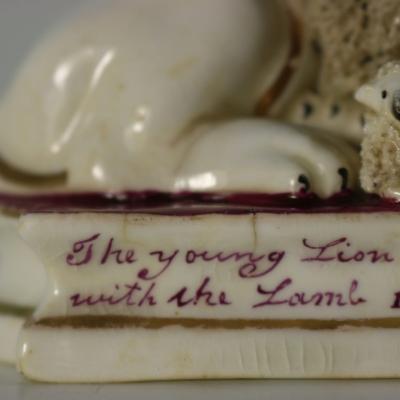 Pair of Shelton Staffordshire Lion and Lamb figures