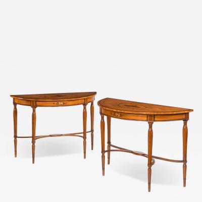 Pair of Sheraton Period West Indian Satinwood Demi Lune Console Tables