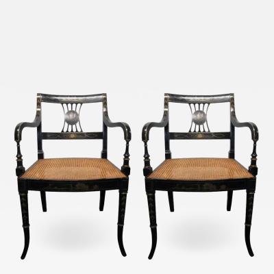 Pair of Sheraton Style Stenciled Armchairs