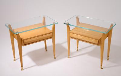 Pair of Side Tables with Faceted Legs and Sabots Italy 1950s