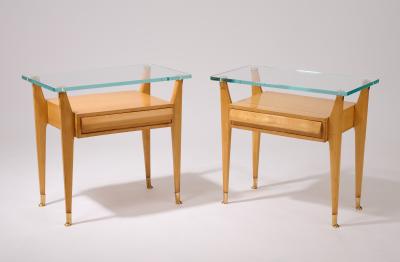 Pair of Side Tables with Faceted Legs and Sabots Italy 1950s
