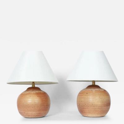 Pair of Signed Earthen Art Studio Stoneware Table Lamps 1988