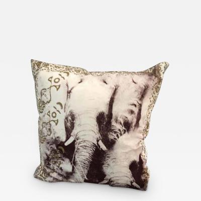 Pair of Silk Screened Elephant Pillows