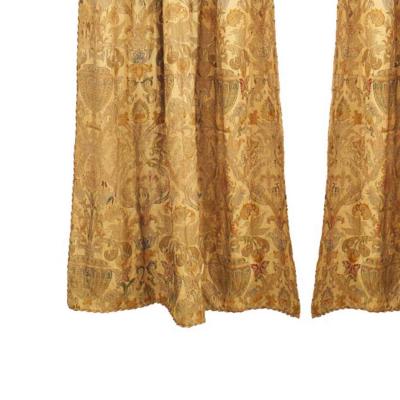 Pair of Silk and Metallic Thread Drapes
