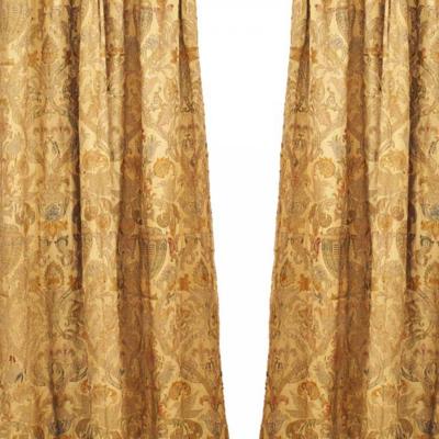 Pair of Silk and Metallic Thread Drapes