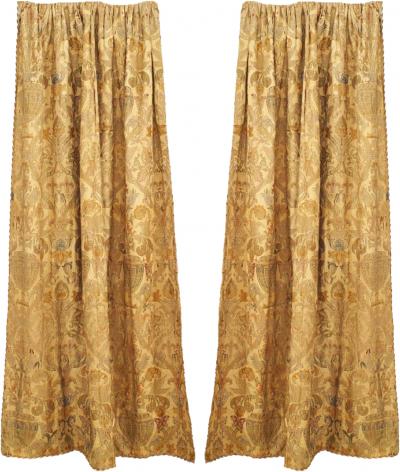 Pair of Silk and Metallic Thread Drapes