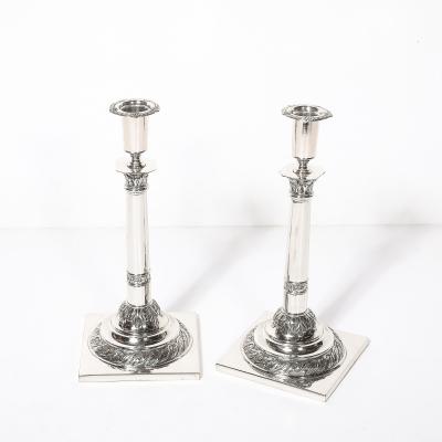 Pair of Silver Corinthian Column Acanthus Sabbath Candlesticks by Ludwig Nast