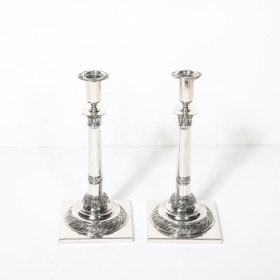 Pair of Silver Corinthian Column Acanthus Sabbath Candlesticks by Ludwig Nast