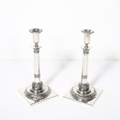 Pair of Silver Corinthian Column Acanthus Sabbath Candlesticks by Ludwig Nast
