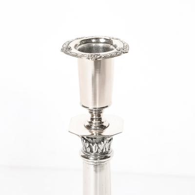 Pair of Silver Corinthian Column Acanthus Sabbath Candlesticks by Ludwig Nast