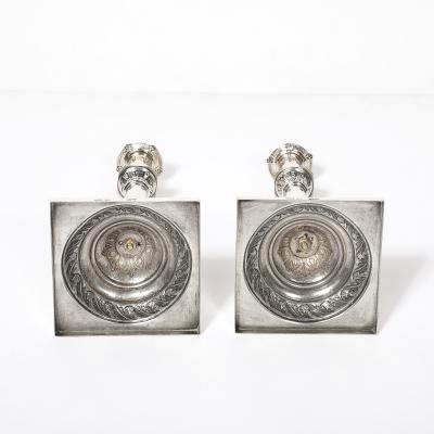 Pair of Silver Corinthian Column Acanthus Sabbath Candlesticks by Ludwig Nast