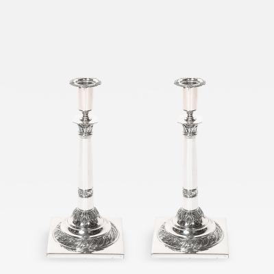 Pair of Silver Corinthian Column Acanthus Sabbath Candlesticks by Ludwig Nast