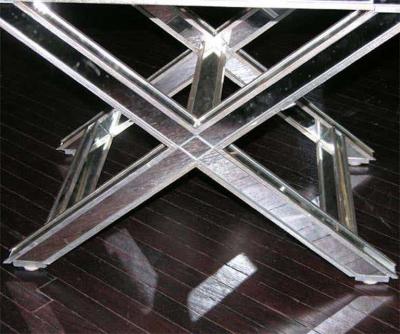 Pair of Silver Trim Mirrored X Band Benches with Red Tufted Leather Top