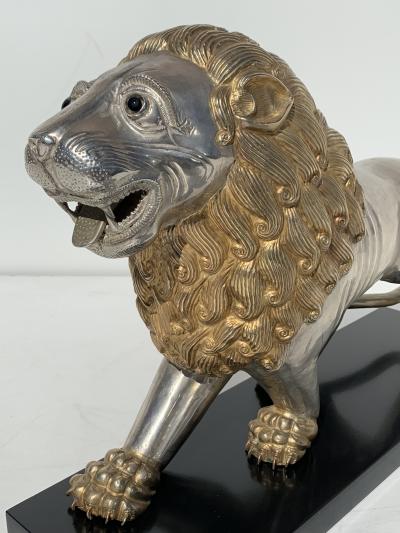 Pair of Silvered Brass Lion Sculptures Bookends