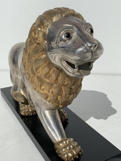 Pair of Silvered Brass Lion Sculptures Bookends