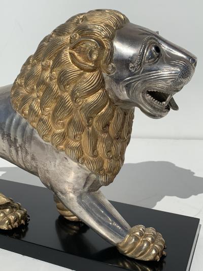 Pair of Silvered Brass Lion Sculptures Bookends