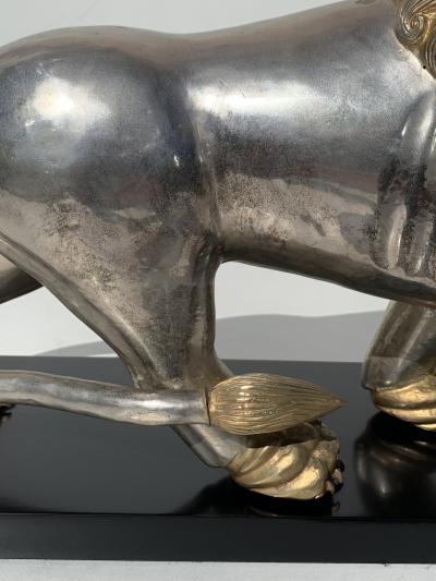 Pair of Silvered Brass Lion Sculptures Bookends
