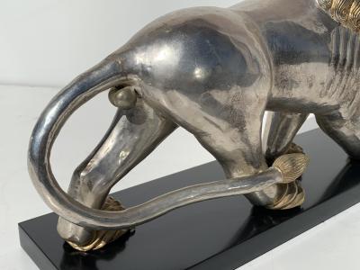 Pair of Silvered Brass Lion Sculptures Bookends